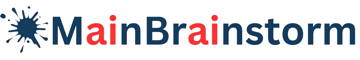 Logo di MainBrainstorm con la scritta 'MainBrainstorm' in blu e le lettere 'AI' in rosso, su sfondo trasparente.