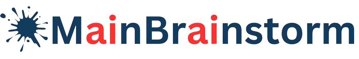 Logo di MainBrainstorm con la scritta 'MainBrainstorm' in blu e le lettere 'AI' in rosso, su sfondo trasparente.